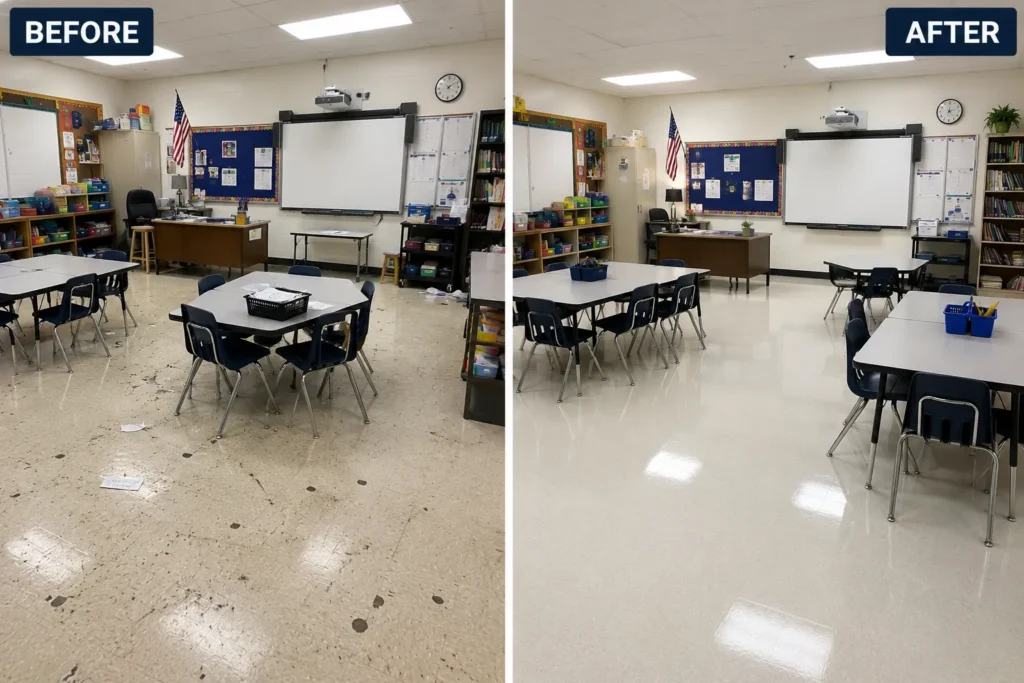 School cleaning before and after image