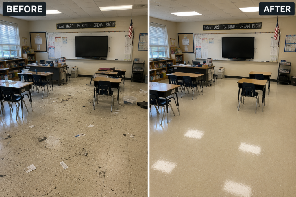 School cleaning before and after image