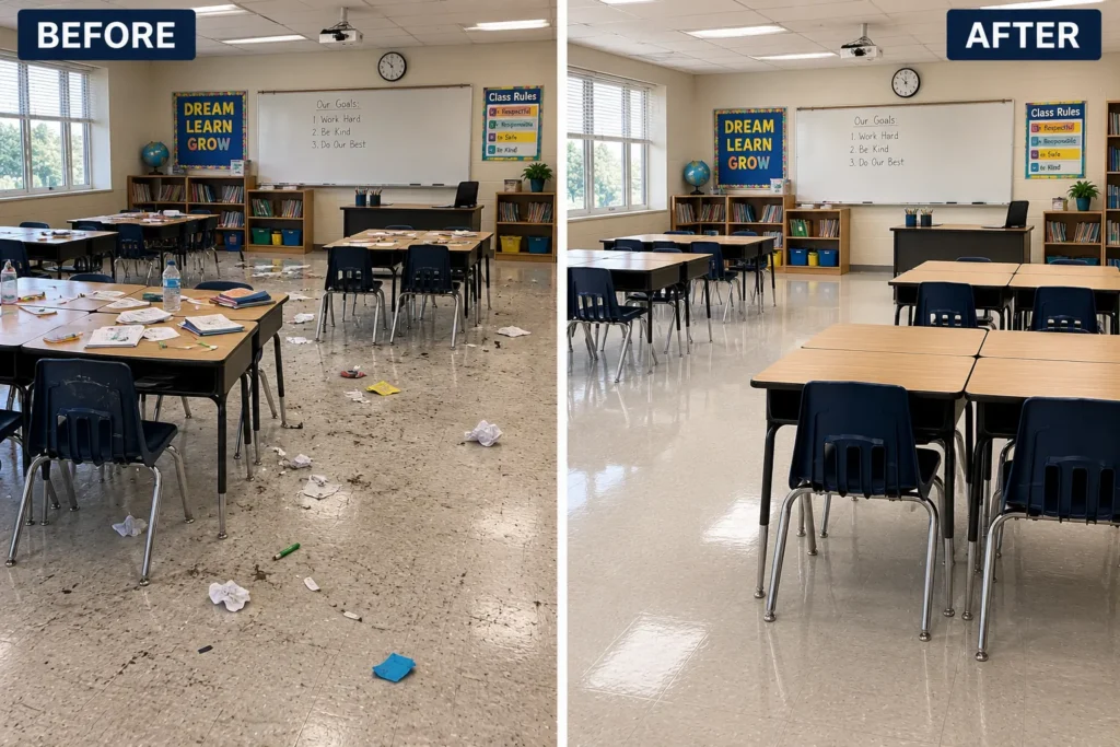 School cleaning before and after image