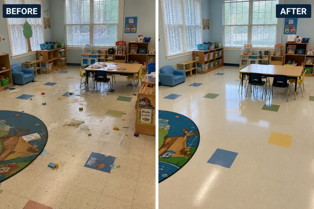 Day care cleaning Before and after image